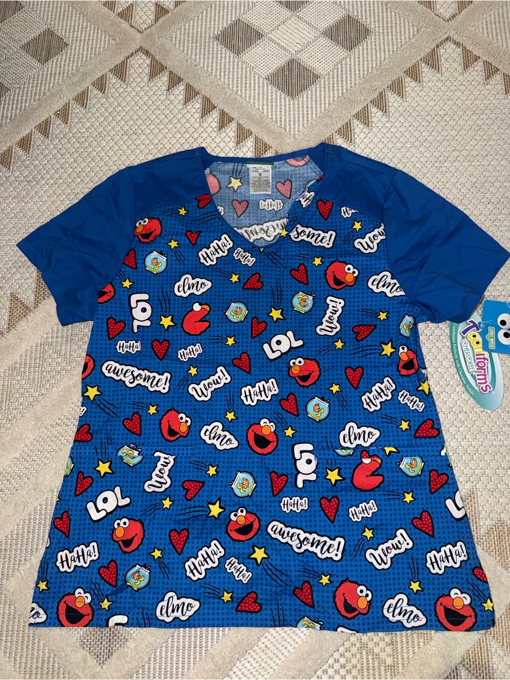 Sesame Street Blue Hearts Healthcare Scrubs Size Medium